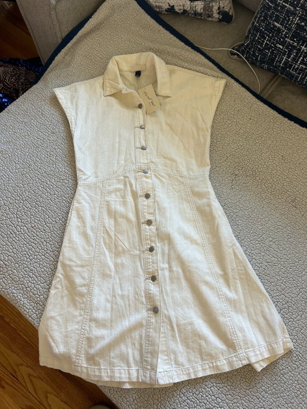 Universal Threads -- white denim long dress, button details top to bottom, colla